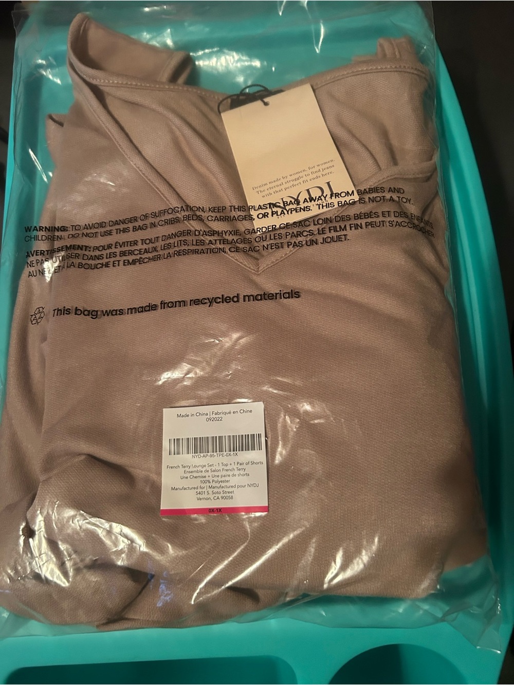 NYDJ French Terry Lounge Set - Tan - 1 tank top + 1 pair of shorts
